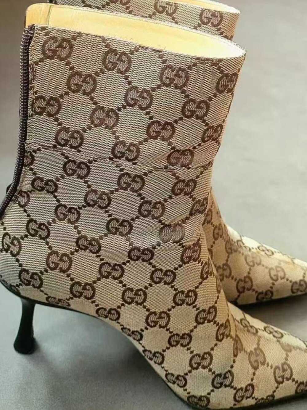 Gucci GG Monogram Canvas Kitten Heel Ankle Boots Size 39